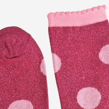 Women's Glitter Socks Berry Pink Large Polka Dots, 4 of 5