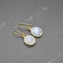 Rainbow Moonstone Gold Drop Earrings, June Birthstone, thumbnail 7 of 8