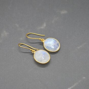 Rainbow Moonstone Gold Drop Earrings, June Birthstone, 7 of 8