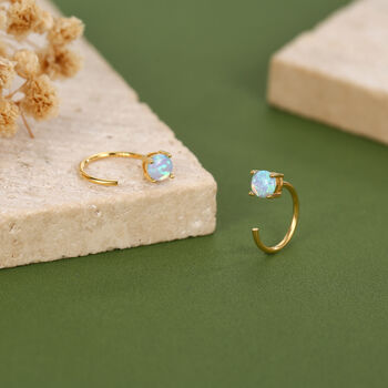 Blue Opal 4mm Open Huggie Hoop Earrings In Sterling Silver, 6 of 12