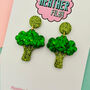 Small Broccoli Green Glitter Resin Earrings, thumbnail 2 of 3