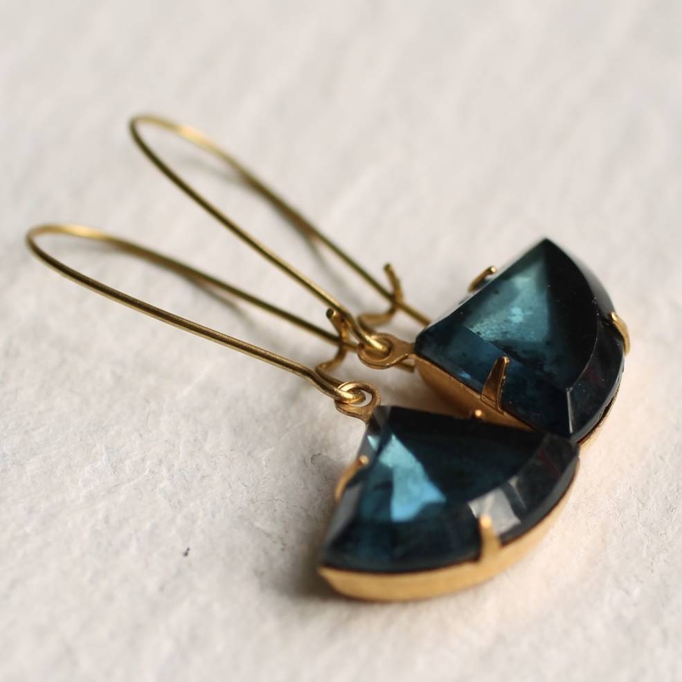 Art Deco Navy Blue Sapphire Earrings, 1 of 11
