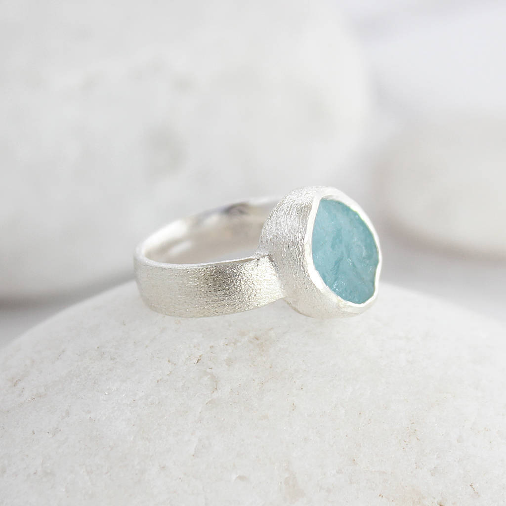 aquamarine natural gemstone chunky silver ring by poppy jewellery ...