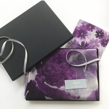 Plum Floral Print Soft Scarf Gift Boxed With Card, 6 of 8