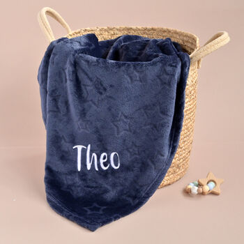 Personalised Navy Embossed Stars Baby Blanket, 6 of 9