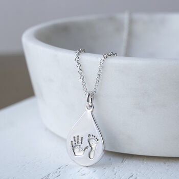 Silver Handprint And Footprint Dewdrop Necklace, 2 of 7