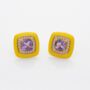 Yellow Enamel Amethyst 18k Gold Plated Stud Earrings, thumbnail 2 of 3