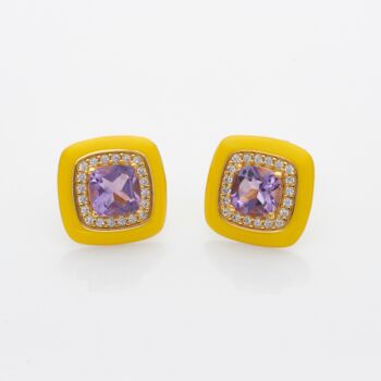 Yellow Enamel Amethyst 18k Gold Plated Stud Earrings, 2 of 3