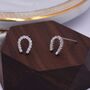 Sterling Silver Horseshoe Stud Earrings With Sparkling Cz Crystals, thumbnail 1 of 12