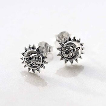 Sterling Silver Sun And Moon Stud Earrings, 4 of 6