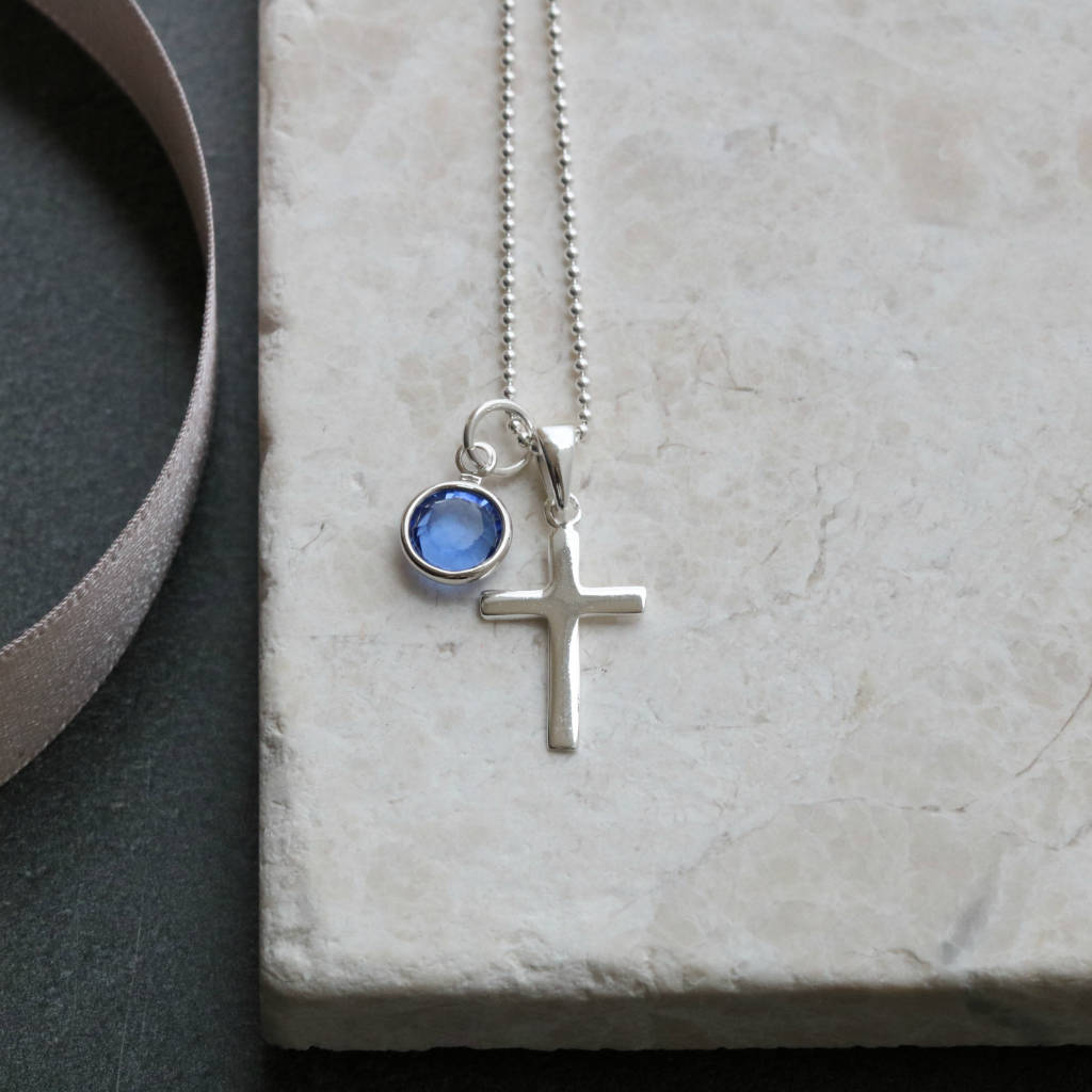Silver Cross Personalised Birthstone Necklace By Adore Baby
