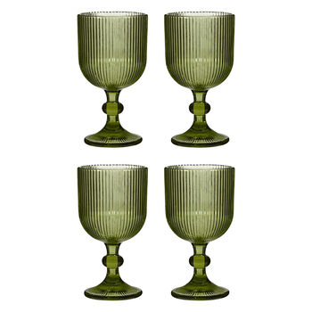 Palermo Set Of Four Green Ribbed Wine Glasses, 2 of 5
