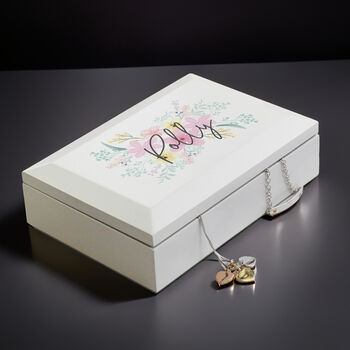 Personalised Floral Wooden Jewellery Box, 2 of 6