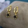 Sterling Silver Black Cz Star Huggie Hoop Earrings, thumbnail 5 of 12