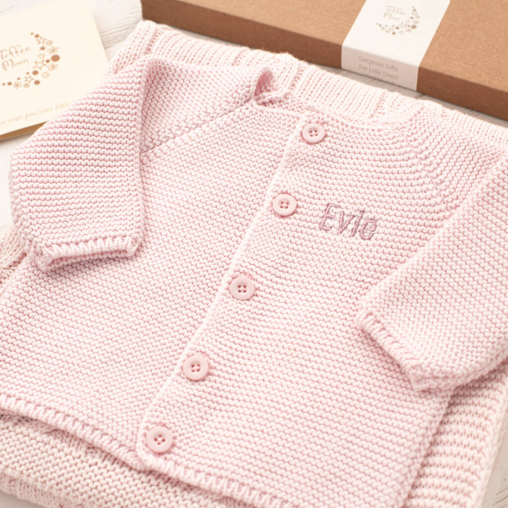 Toffee Moon Baby Girl's Pale Pink Personalised Cardigan, 1 of 12