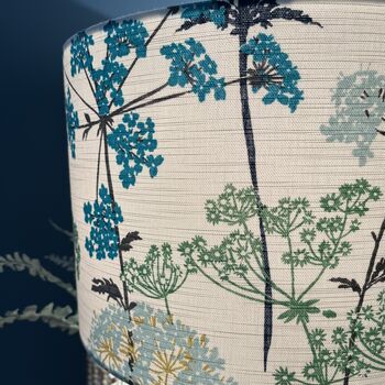 Hedgerow Pistachio And Teal Botanical Drum Lampshades, 5 of 10
