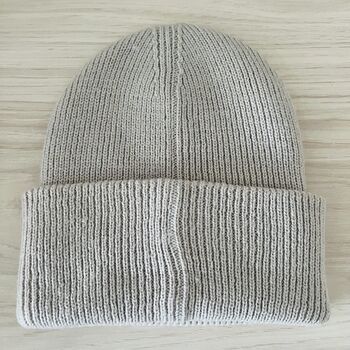 Deep Cuff Stone Beanie With Embroidered French Bulldog, 3 of 3