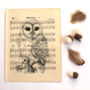 Owl Screen Print On Vintage Sheet Music, thumbnail 3 of 6