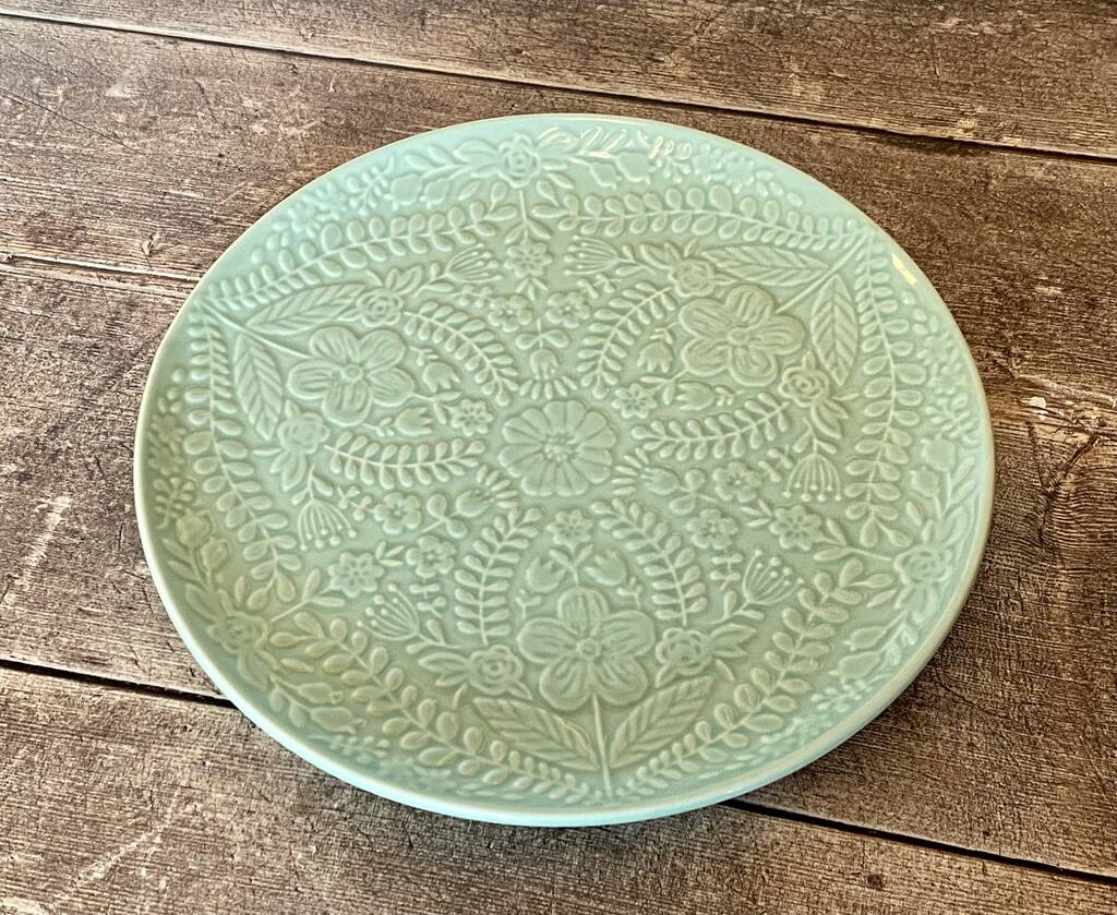 Turquoise Flower Patterned Plate, 22cm, 1 of 2