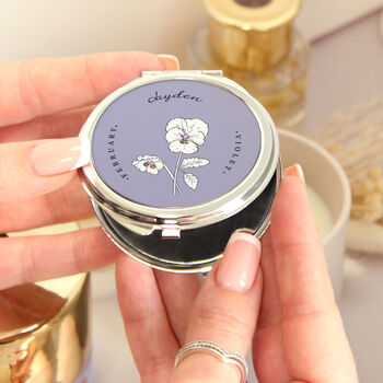 Personalised Birth Flower Round Compact Mirror, 2 of 12