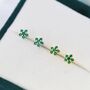 Sterling Silver Emerald Green Flower Cz Stud Earrings, thumbnail 6 of 12