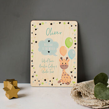 Personalised Wooden Card For New Baby In Blue, 3 of 5