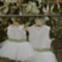Duchess Satin Flower Girl Dress – Pearl Heart Back And Tulle Skirt Handmade UK, thumbnail 6 of 8