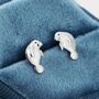 Sterling Silver Manatee Stud Earrings, thumbnail 1 of 11