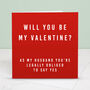 'Husband Be My Valentine' Red Valentine's Day Card, thumbnail 1 of 2