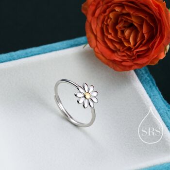 Sterling Silver Adjustable Daisy Flower Ring, 4 of 8