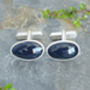 19ct Midnight Blue Sapphire Cufflinks In Sterling Silver, thumbnail 1 of 2