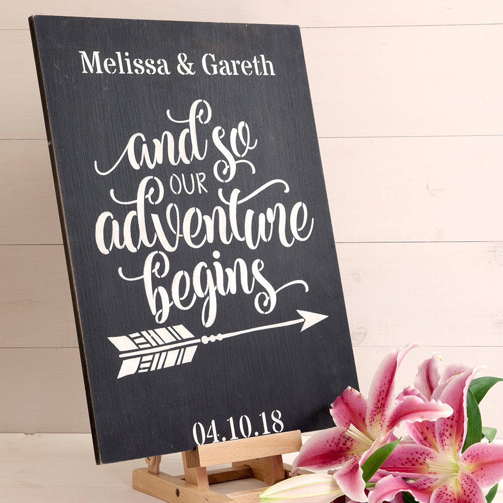 Personalised And So Our Adventure Begins Wedding Sign, 1 of 2