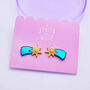 Teal And Gold Shooting Star Stud Earrings, thumbnail 3 of 8