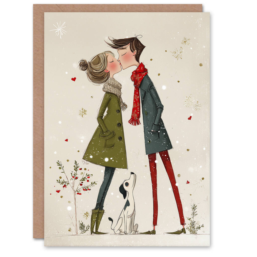 Kissing Couple In Love Romantic Dog Parents Christmas Card, 1 of 6