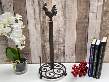 Brown Iron Cockerel Kitchen Roll Holder Metal Stand, 7 of 10