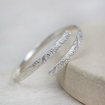 Sterling Silver Lace Textured Christening Bangle, 2 of 4