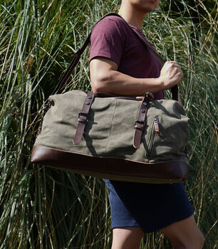 Canvas Holdall Duffel With Front Pockets, 3 of 12