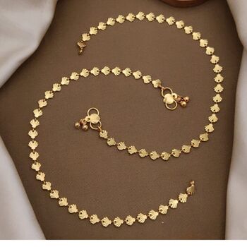 Golden Brass Fan Charm Thin Slim Foot Payal Anklet, 6 of 6