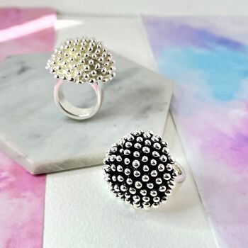 Chunky Sterling Silver Abstract Mushroom Ball Ring, 7 of 10