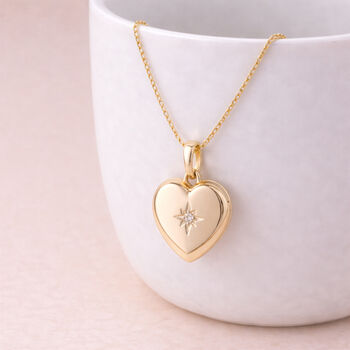Personalised Gold Plated Sterling Silver North Star Heart Photo Locket Necklace, 4 of 9