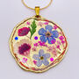 Pressed Flowers Round Gold Necklace Medium Hand Made, thumbnail 1 of 11