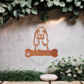 Custom Cocker Spaniel Welcome Metal Wall Art Sign For Home And Garden Decor, 7 of 11