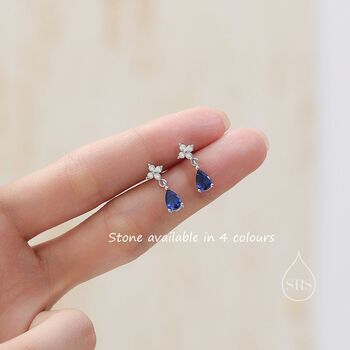Four Cz Flower And Droplet Stud Earrings, 5 of 12