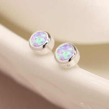 Mini Sterling Silver Candy Pink Opal Stud Earrings, 8 of 12