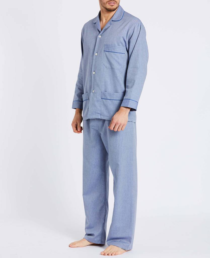 Men's Pyjamas Garrison Blue Herringbone By BRITISH BOXERS