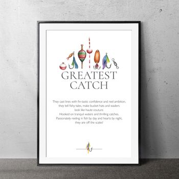 Fun, Fishing Greatest Catch Themed Wall Art Print, Pun Powered Gift Idea For A Fishing Dad, Grandad, Uncle, Partner Or Friend, 2 of 2