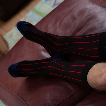 Pin Stripe Black Crew And Navy Trainer Men’s Socks, 6 of 7