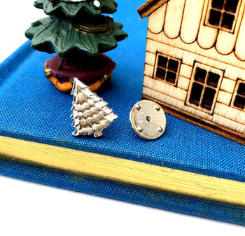 Festive Sterling Silver Christmas Tree Pin Brooch, 7 of 11