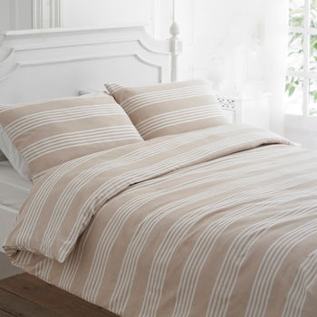 beige stripe brushed cotton duvet cover set by marquis & dawe ...