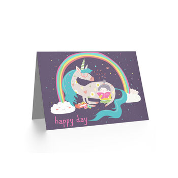 Unicorn Rainbow Reading Kids Birthday Child Kids Card, 2 of 4